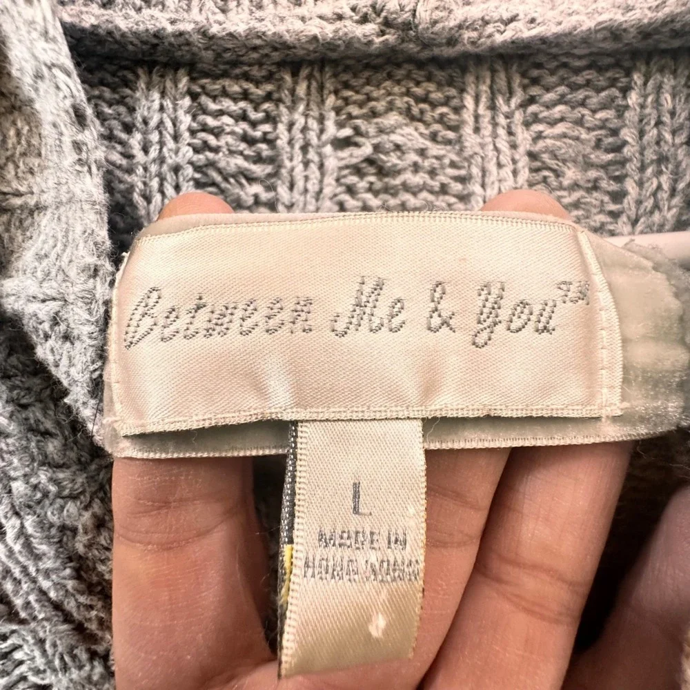 Y2K Between Me & You Womens Gray Cable Knit Hooded Cardigan Sweater Sz L baydoll